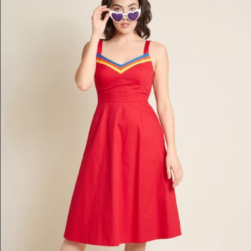 Chevron Red Cotton A Line Dress